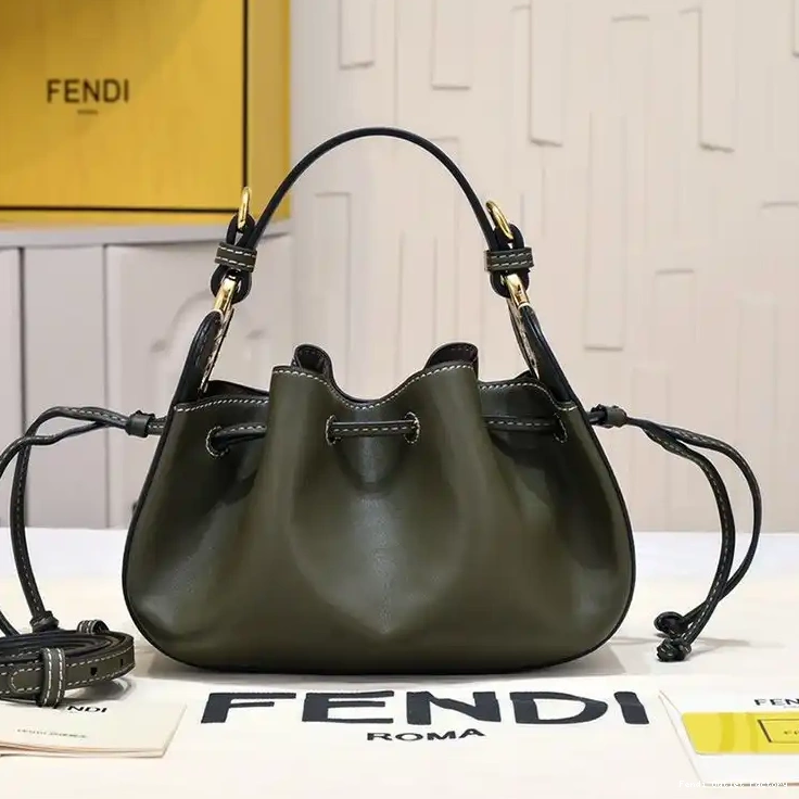 HOT Leather In Green Bucket Bag Calf Pomodorino Fendi Mini 0705